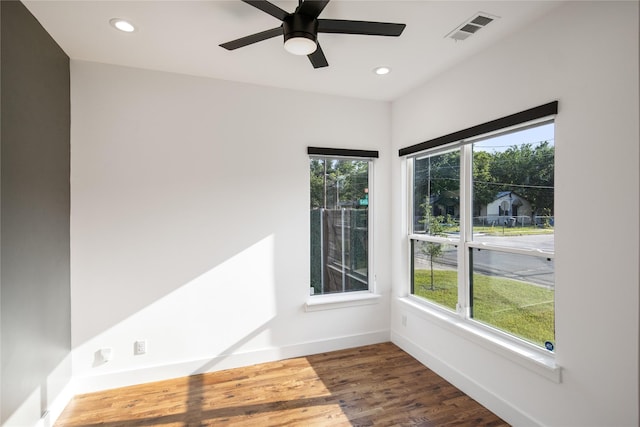 3502 Vilbig Rd, Dallas, TX 75212 - unfurnished room with recessed lighting, baseboards, wood finished floors, and ceiling fan