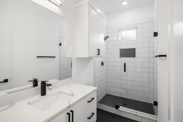 3502 Vilbig Rd, Dallas, TX 75212 - full bathroom featuring vanity, a stall shower, and recessed lighting