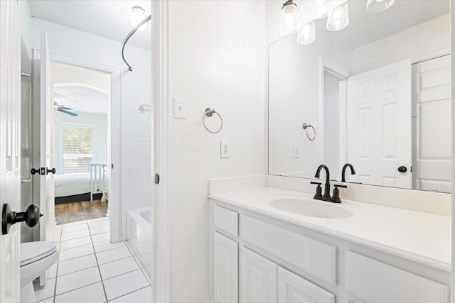4804 Arbor Glen Dr, Mckinney, TX 75072 - ensuite bathroom featuring tile patterned floors, vanity, toilet, shower / bath combination, and ceiling fan