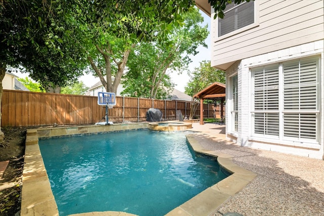 4804 Arbor Glen Dr, Mckinney, TX 75072 - view of pool featuring a fenced backyard, a pool with connected hot tub, a gazebo, and a patio
