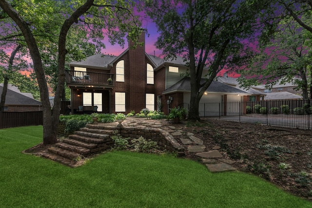 726 Nettleton Dr, Southlake, TX 76092 - view of front of house with concrete driveway, a chimney, a garage, brick siding, and a balcony