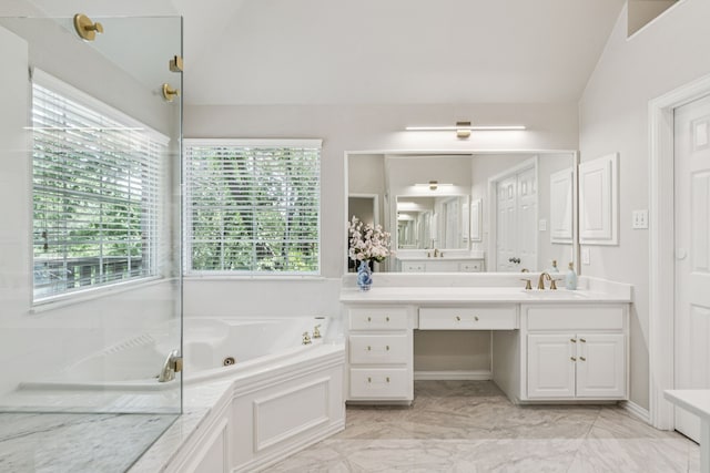 726 Nettleton Dr, Southlake, TX 76092 - bathroom with vanity, a tub with jets, and marble finish floors