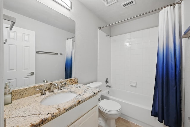 14877 Snowshill Dr, Frisco, TX 75035 - full bath with vanity, toilet, shower / tub combo, and tile patterned floors