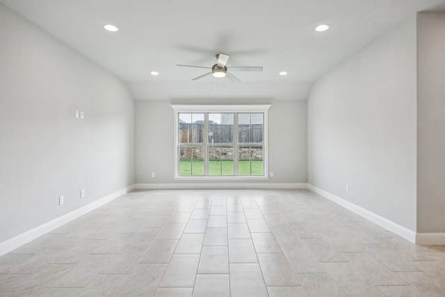 129 Braves Way, Lavon, TX 75166 - unfurnished room featuring ceiling fan, recessed lighting, light tile patterned floors, and baseboards