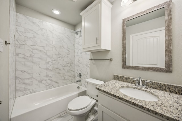 129 Braves Way, Lavon, TX 75166 - bathroom featuring vanity, toilet, bathing tub / shower combination, and recessed lighting
