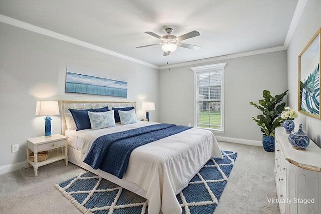 129 Braves Way, Lavon, TX 75166 - carpeted bedroom featuring baseboards, crown molding, and ceiling fan