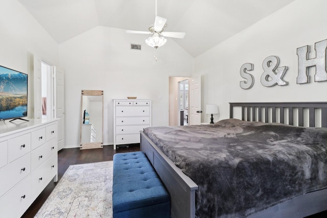 7314 Glenstone St, Rowlett, TX 75089 - bedroom with vaulted ceiling, dark wood-style floors, and ceiling fan