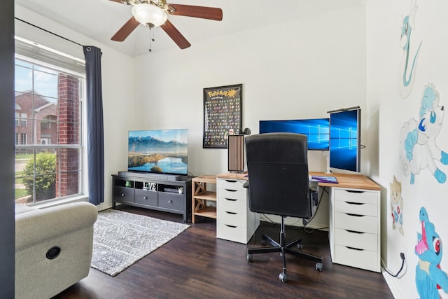 7314 Glenstone St, Rowlett, TX 75089 - home office with wood finished floors and a ceiling fan
