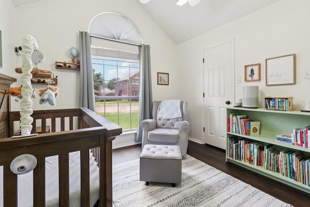 7314 Glenstone St, Rowlett, TX 75089 - bedroom featuring lofted ceiling, a nursery area, wood finished floors, and baseboards