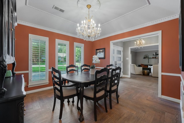 6867 Mossvine Dr, Dallas, TX 75254 - dining room featuring a chandelier, baseboards, ornamental molding, and a tray ceiling
