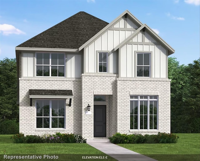 2012 Gray Dr, Northlake, TX 76247 - view of front of property with a front lawn, brick siding, board and batten siding, and roof with shingles