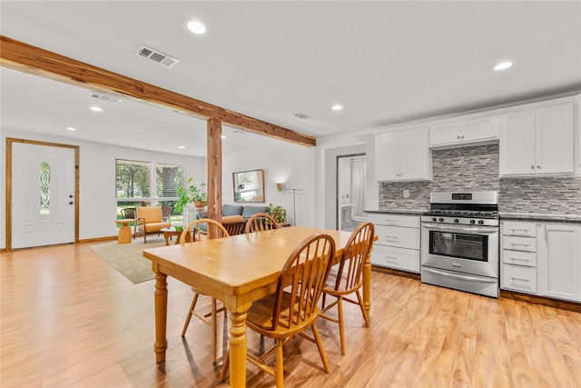 201 W Tinsley Dr, Robinson, TX 76706 - dining space with recessed lighting, beam ceiling, and light wood-style flooring