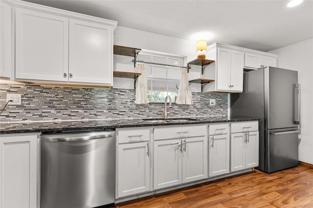 201 W Tinsley Dr, Robinson, TX 76706 - kitchen featuring open shelves, appliances with stainless steel finishes, a sink, white cabinets, and recessed lighting