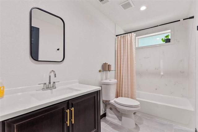 201 W Tinsley Dr, Robinson, TX 76706 - bathroom featuring toilet, vanity, shower / tub combo with curtain, and tile patterned floors