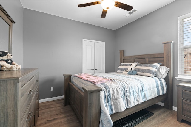 2014 Autumn Dr, Glenn Heights, TX 75154 - bedroom featuring wood finished floors, multiple windows, a ceiling fan, and a closet