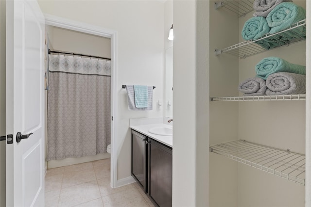 2014 Autumn Dr, Glenn Heights, TX 75154 - bathroom featuring vanity, tile patterned flooring, and curtained shower
