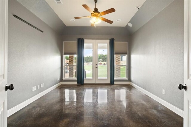 7030 Brooke Blvd, Midlothian, TX 76065 - unfurnished room featuring french doors, lofted ceiling, baseboards, and a ceiling fan