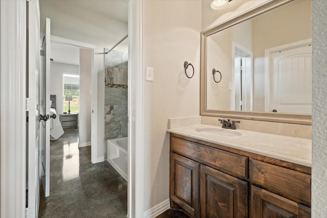 7030 Brooke Blvd, Midlothian, TX 76065 - full bathroom with vanity,  shower combination, baseboards, and concrete floors