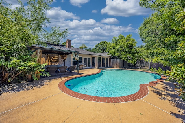 4612 Applewood Rd, Fort Worth, TX 76133 - view of pool featuring a patio, a gazebo, a fenced backyard, french doors, and an outdoor hangout area