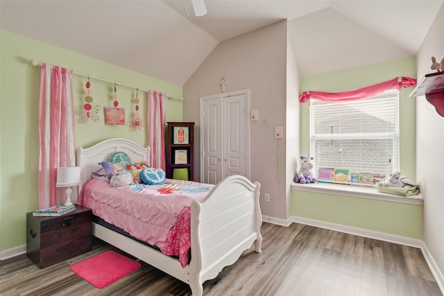 11808 Warbler Ln, Fort Worth, TX 76244 - bedroom with lofted ceiling, wood finished floors, baseboards, and a closet