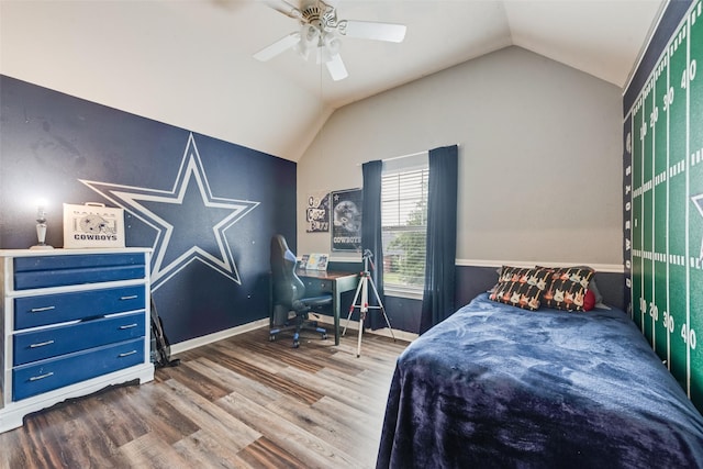 11808 Warbler Ln, Fort Worth, TX 76244 - bedroom with lofted ceiling, wood finished floors, baseboards, and a ceiling fan