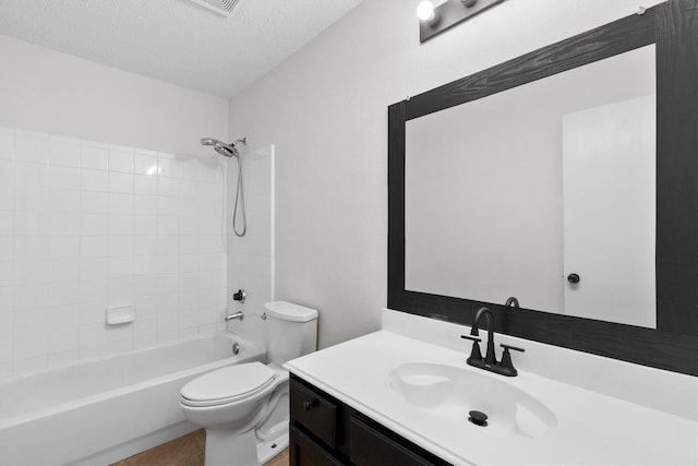 1800 Summer Glen Ct, Allen, TX 75002 - full bathroom featuring toilet, vanity, bathtub / shower combination, and a textured ceiling