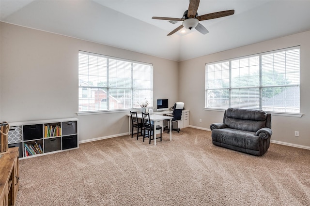 439 Fox Trl, Allen, TX 75002 - office space with carpet floors, healthy amount of natural light, ceiling fan, baseboards, and lofted ceiling