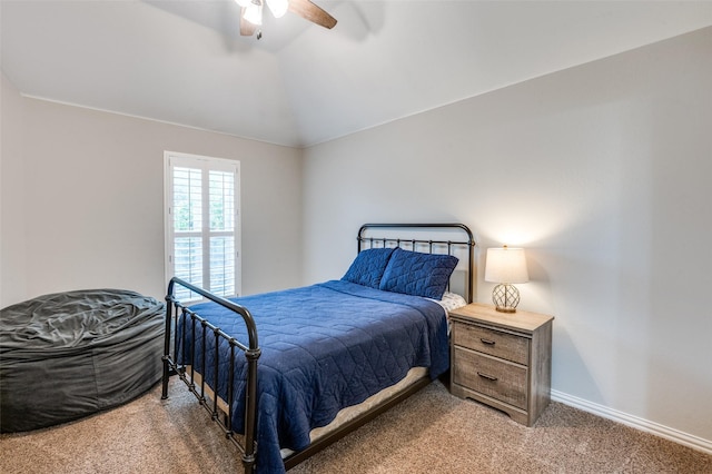 439 Fox Trl, Allen, TX 75002 - bedroom with light carpet, vaulted ceiling, baseboards, and ceiling fan