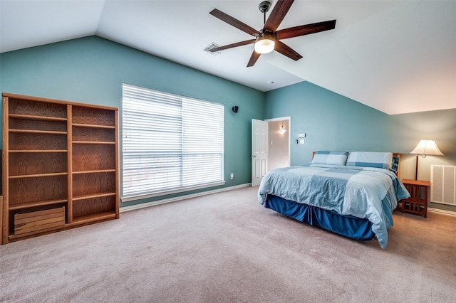 417 Fox Trl, Allen, TX 75002 - bedroom featuring vaulted ceiling, carpet flooring, and a ceiling fan