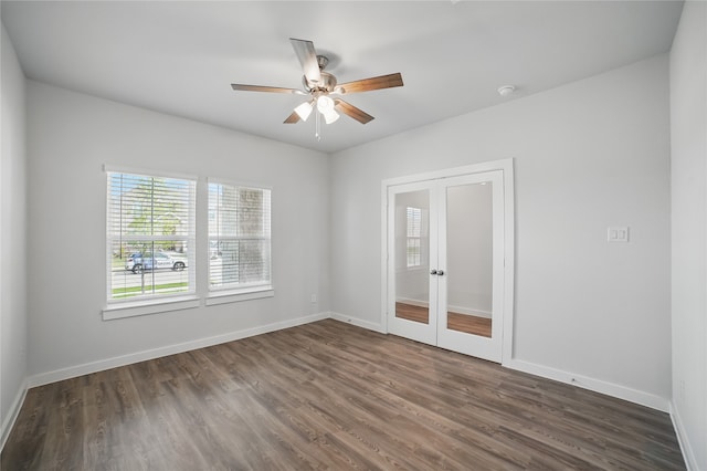 809 Vineyard Way, Forney, TX 75126 - unfurnished room with french doors, dark wood-style flooring, baseboards, a ceiling fan, and a smoke detector