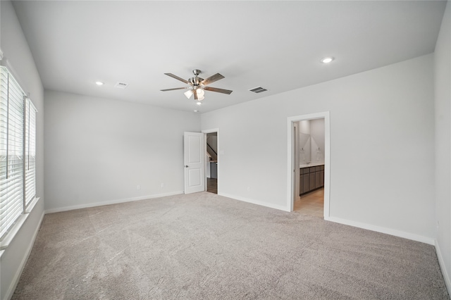 809 Vineyard Way, Forney, TX 75126 - unfurnished bedroom with light colored carpet, baseboards, recessed lighting, a ceiling fan, and ensuite bathroom