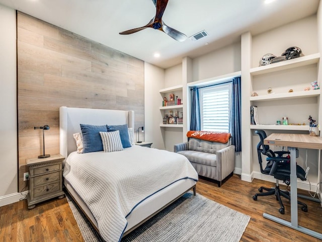 1545 Silver Creek Cir, Lucas, TX 75002 - bedroom featuring an office area, wood finished floors, recessed lighting, ceiling fan, and baseboards