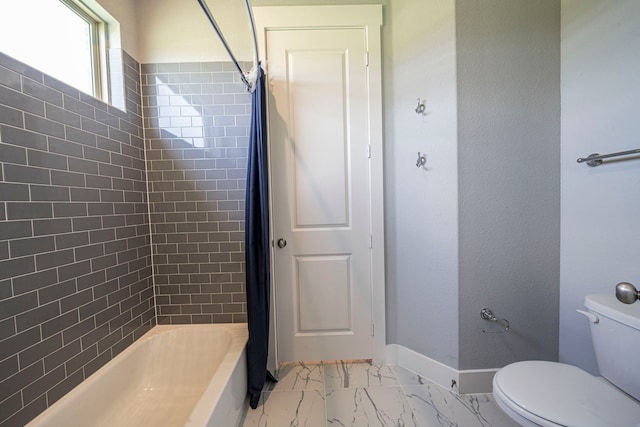 1610 Ryder Lee Ln, Waxahachie, TX 75165 - bathroom with marble finish floors, toilet, shower / bath combination with curtain, and baseboards