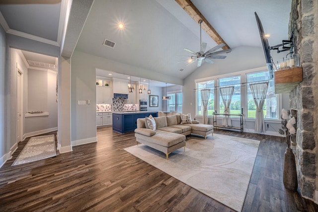 1610 Ryder Lee Ln, Waxahachie, TX 75165 - living area featuring a ceiling fan, dark wood-style floors, and baseboards