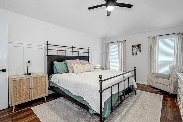 1117 Marcia Ln, Burleson, TX 76028 - bedroom featuring vaulted ceiling, dark wood finished floors, and ceiling fan