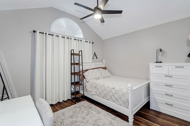 1117 Marcia Ln, Burleson, TX 76028 - bedroom featuring vaulted ceiling, dark wood finished floors, and ceiling fan