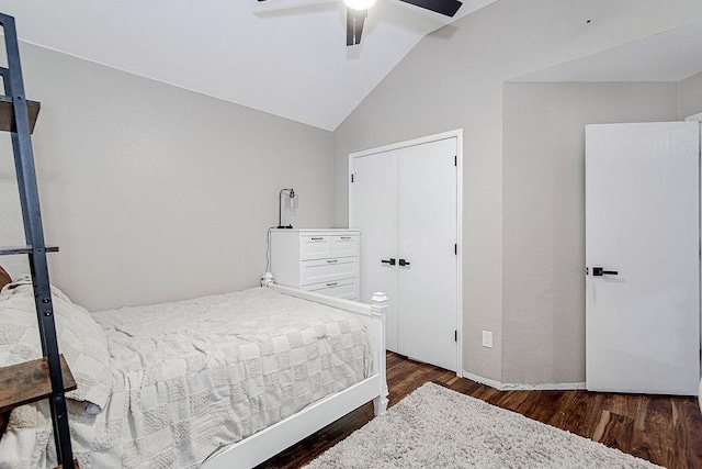 1117 Marcia Ln, Burleson, TX 76028 - bedroom featuring wood finished floors, vaulted ceiling, and a ceiling fan