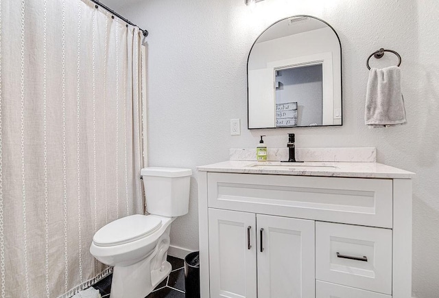 1117 Marcia Ln, Burleson, TX 76028 - full bathroom with vanity, toilet, and a textured wall