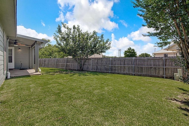 1117 Marcia Ln, Burleson, TX 76028 - view of yard featuring a ceiling fan and a patio area