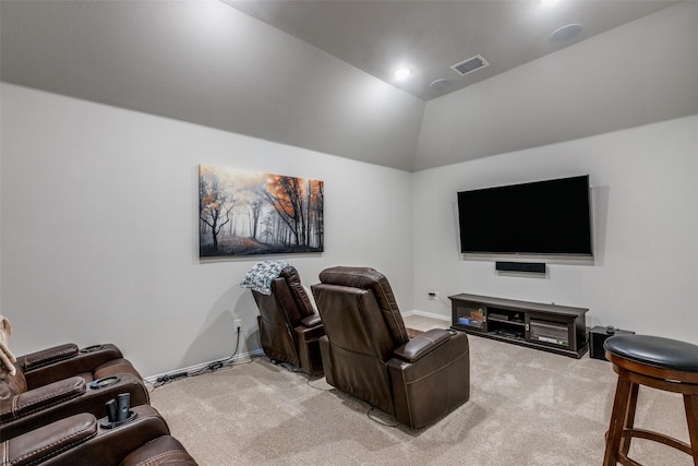 1421 Cedar Creek Dr, Anna, TX 75409 - cinema room with light colored carpet, baseboards, and lofted ceiling