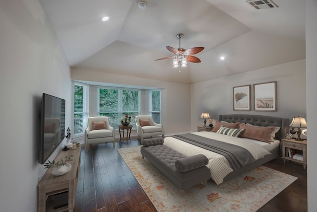230 Mitchell Blvd, Weatherford, TX 76087 - bedroom with vaulted ceiling, wood finished floors, a ceiling fan, and recessed lighting