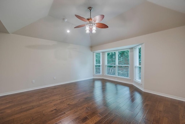 230 Mitchell Blvd, Weatherford, TX 76087 - unfurnished room featuring vaulted ceiling, ceiling fan, dark wood finished floors, baseboards, and a smoke detector