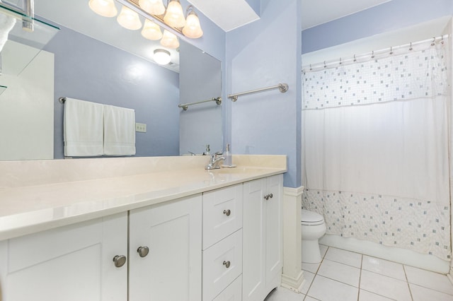 1621 Villanova Dr, Richardson, TX 75081 - bathroom with toilet, tile patterned floors, vanity, and a shower with shower curtain