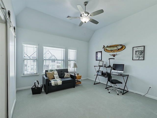 1551 Sweetwater Ln, Prosper, TX 75078 - carpeted office space featuring lofted ceiling and a ceiling fan