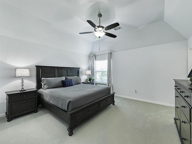 1551 Sweetwater Ln, Prosper, TX 75078 - bedroom with light carpet, lofted ceiling, and a ceiling fan