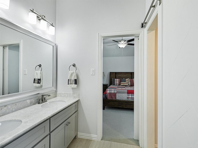 1551 Sweetwater Ln, Prosper, TX 75078 - ensuite bathroom featuring double vanity and ceiling fan