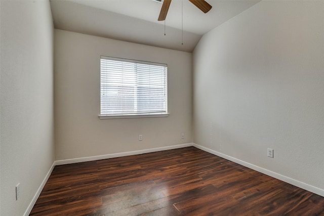 7806 Albany Dr, Rowlett, TX 75089 - empty room featuring dark wood finished floors, lofted ceiling, and a ceiling fan