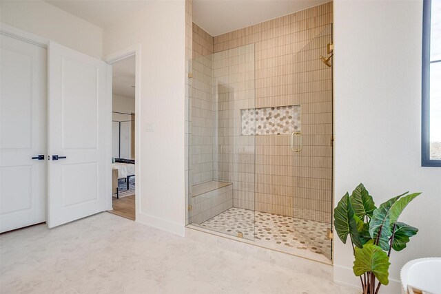 4513 Fair Creek Ter, Fort Worth, TX 76008 - bathroom featuring a shower stall and tile patterned flooring