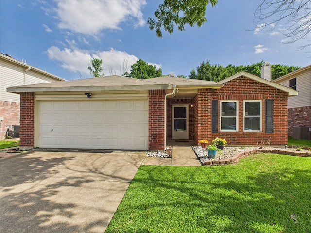 1308 Rambling Brook Trl, Denton, TX 76210 - ranch-style home featuring brick siding, driveway, an attached garage, central AC, and a front lawn