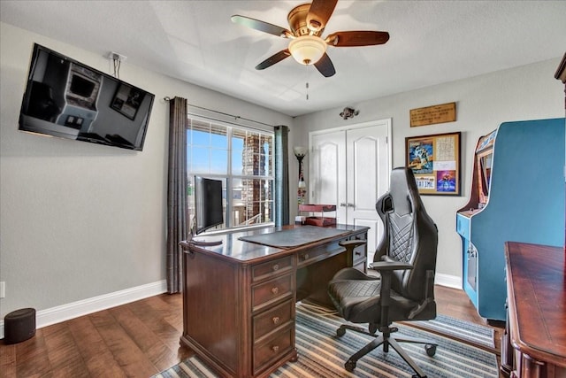 2400 Silver Maple Dr, Saint Paul, TX 75098 - office space featuring baseboards, ceiling fan, and dark wood-style floors